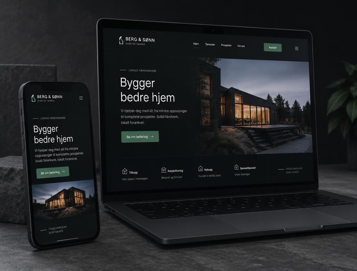 Exempel på hemsida för Berg & Son Bygg